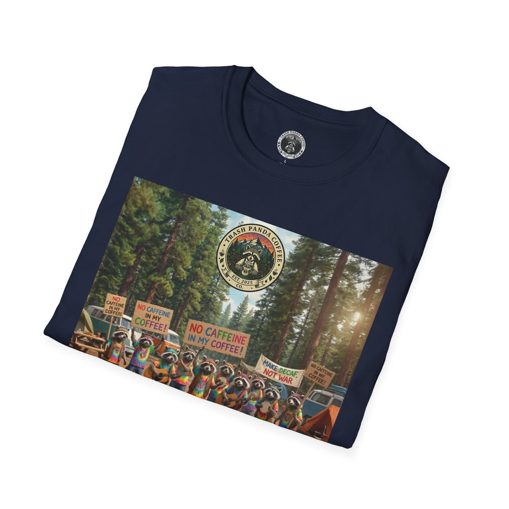 Raccoon Hippies Protest T-Shirt — 'No Caffeine'