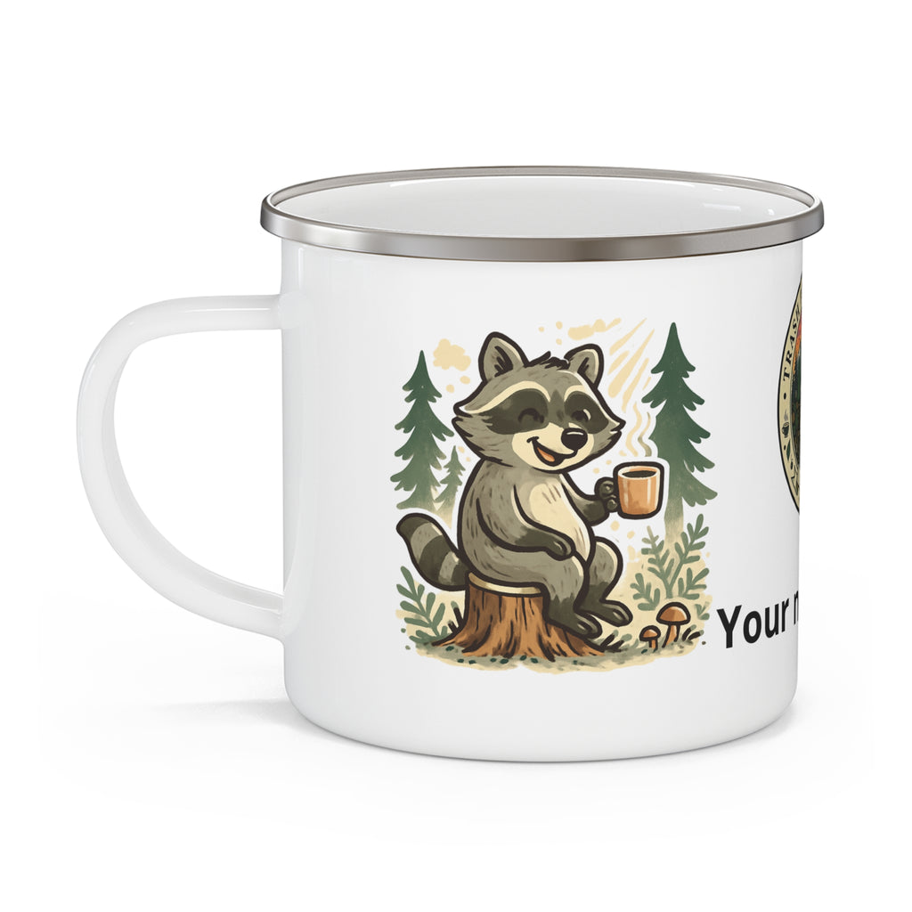 Enamel Camping Mug — Raccoon's coffee break