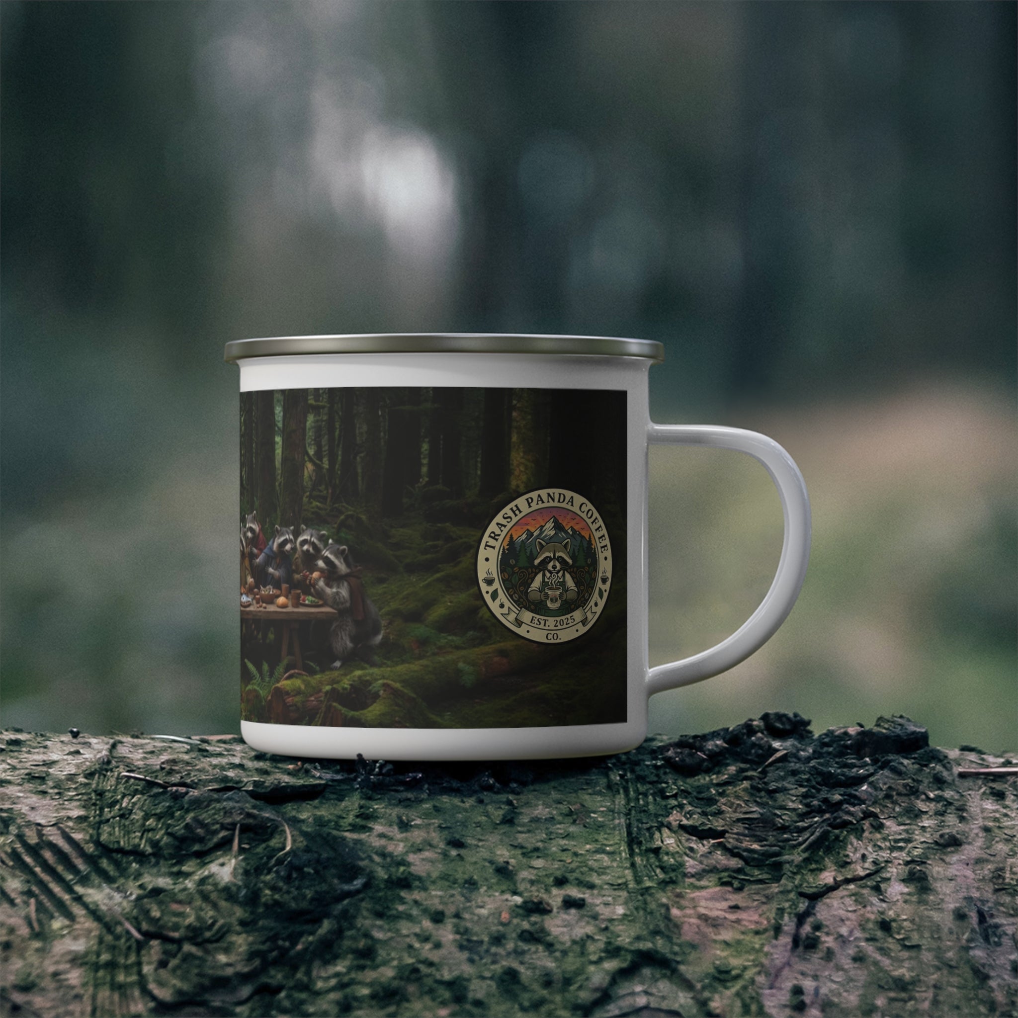 Raccoon Last Supper Enamel Camping Mug