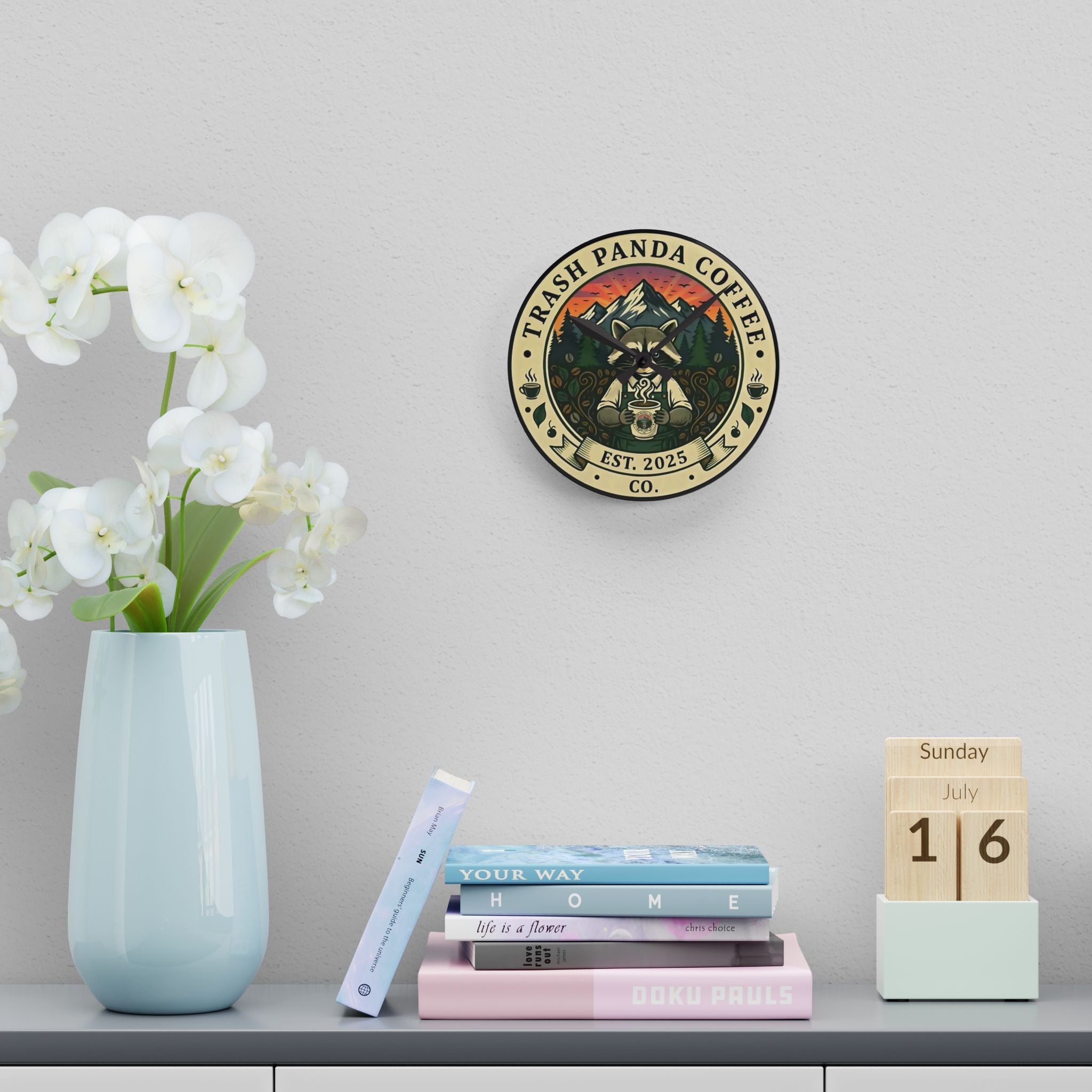 Acrylic Wall Clock — Trash Panda Coffee Co. Clock (Est. 2025)