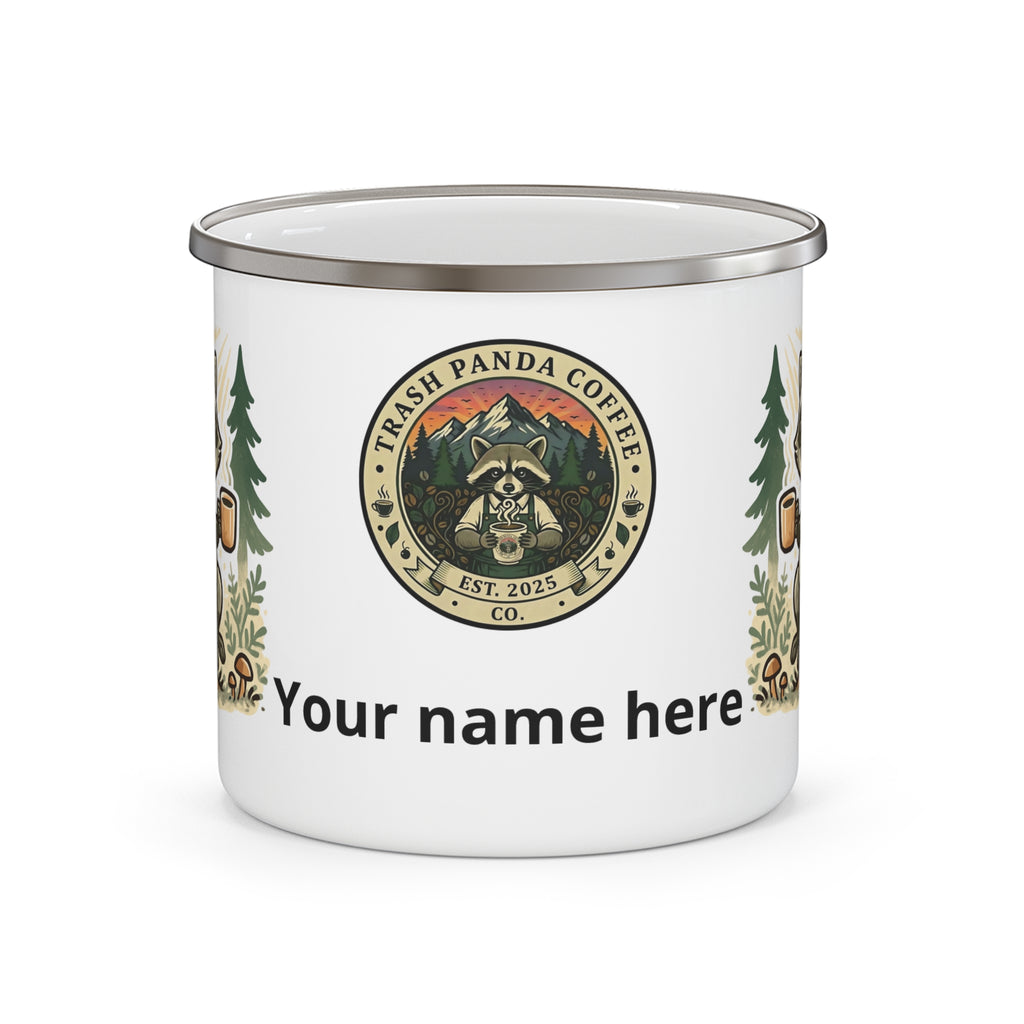 Enamel Camping Mug — Raccoon's coffee break