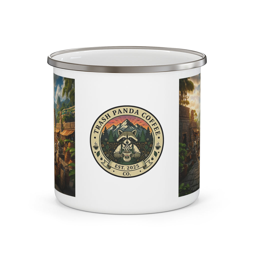 Enamel Camping Mug — Incan Raccoons