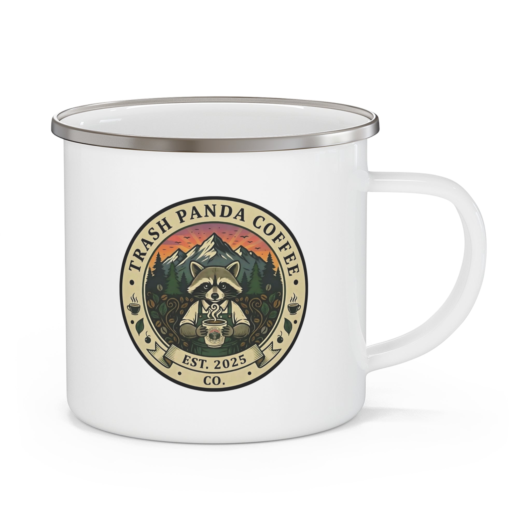 Personalized Enamel Camping Mug — Trash Panda Coffee