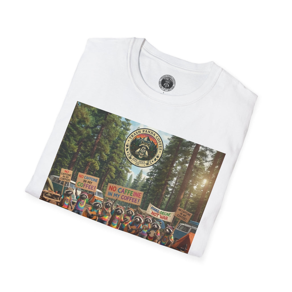 Raccoon Hippies Protest T-Shirt — 'No Caffeine'