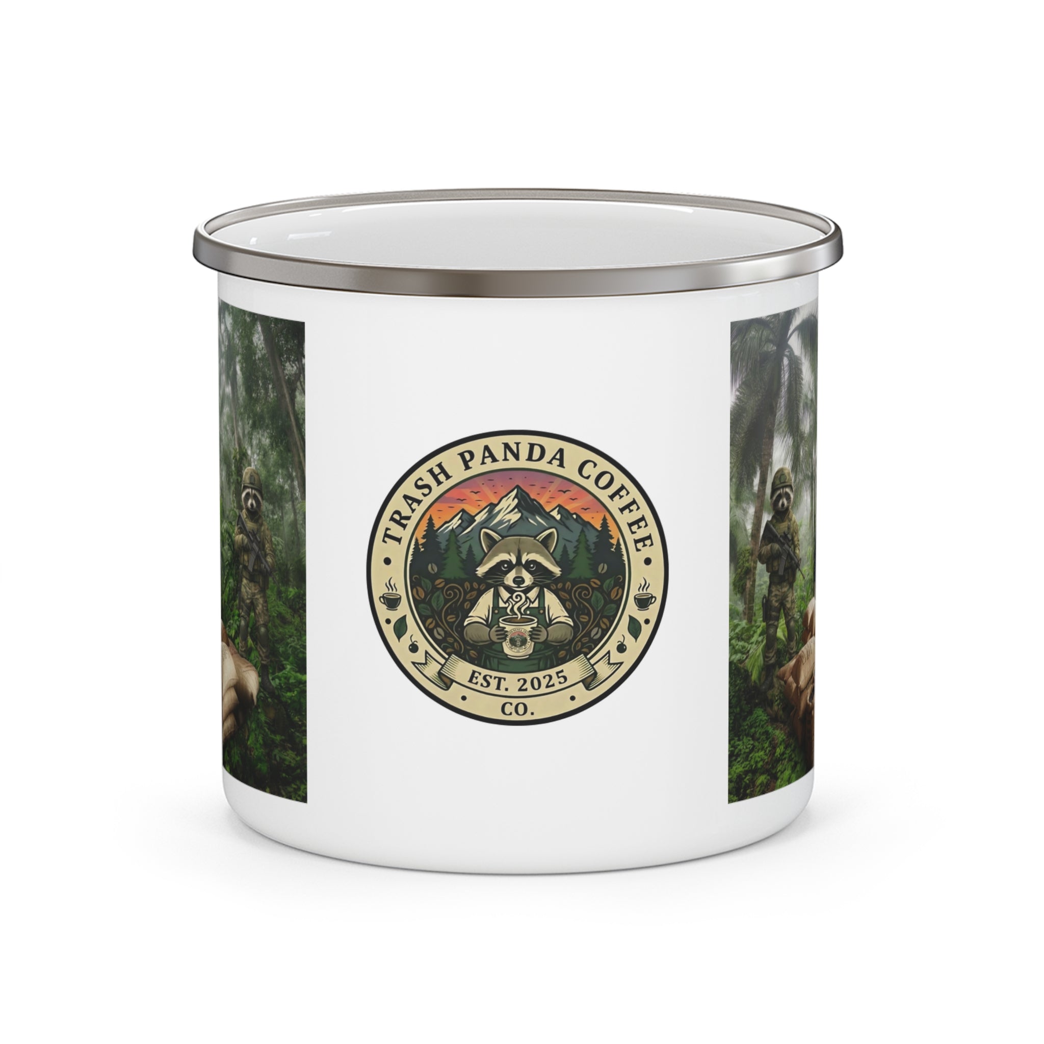 Enamel Camping Mug — Raccoon Escobar