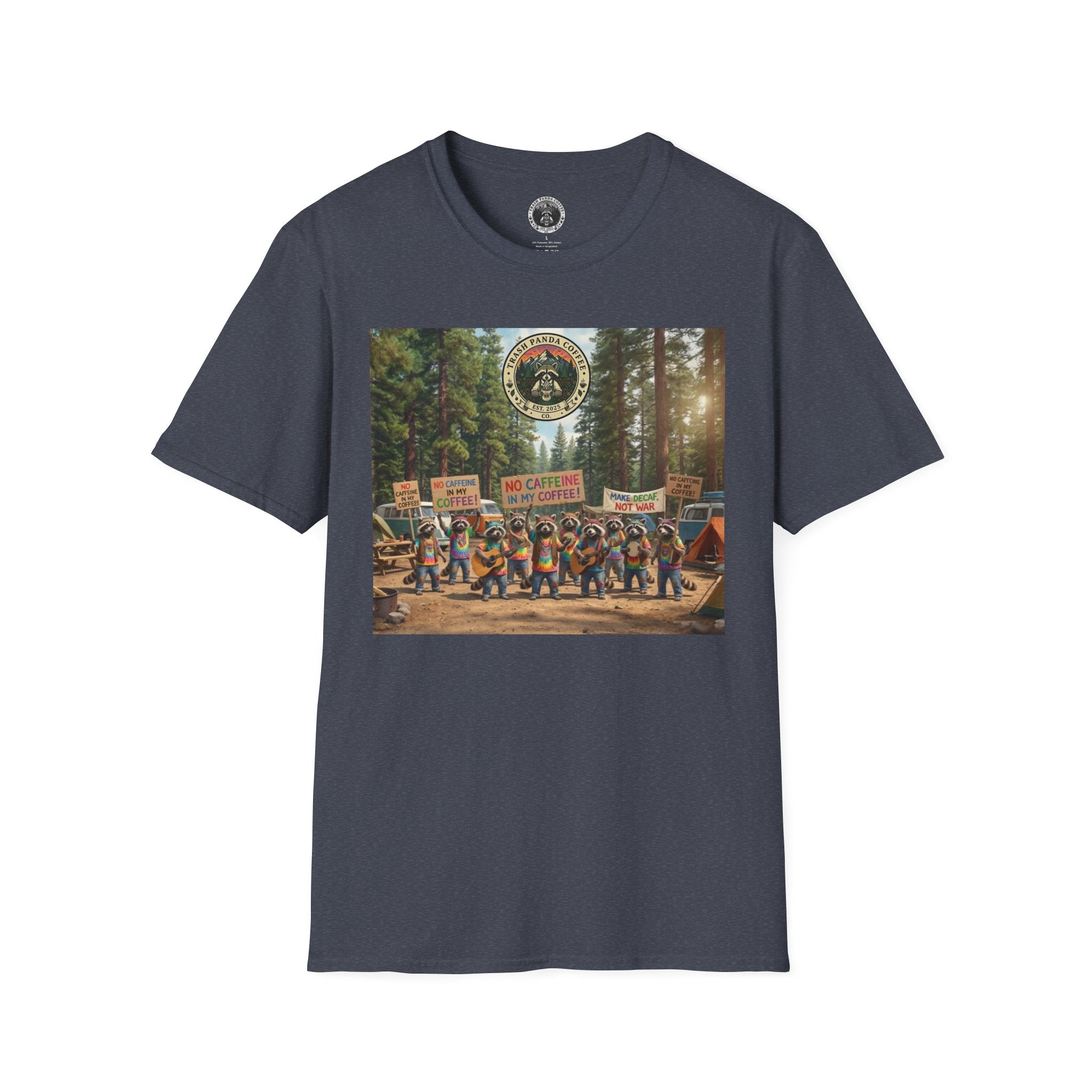 Raccoon Hippies Protest T-Shirt — 'No Caffeine'