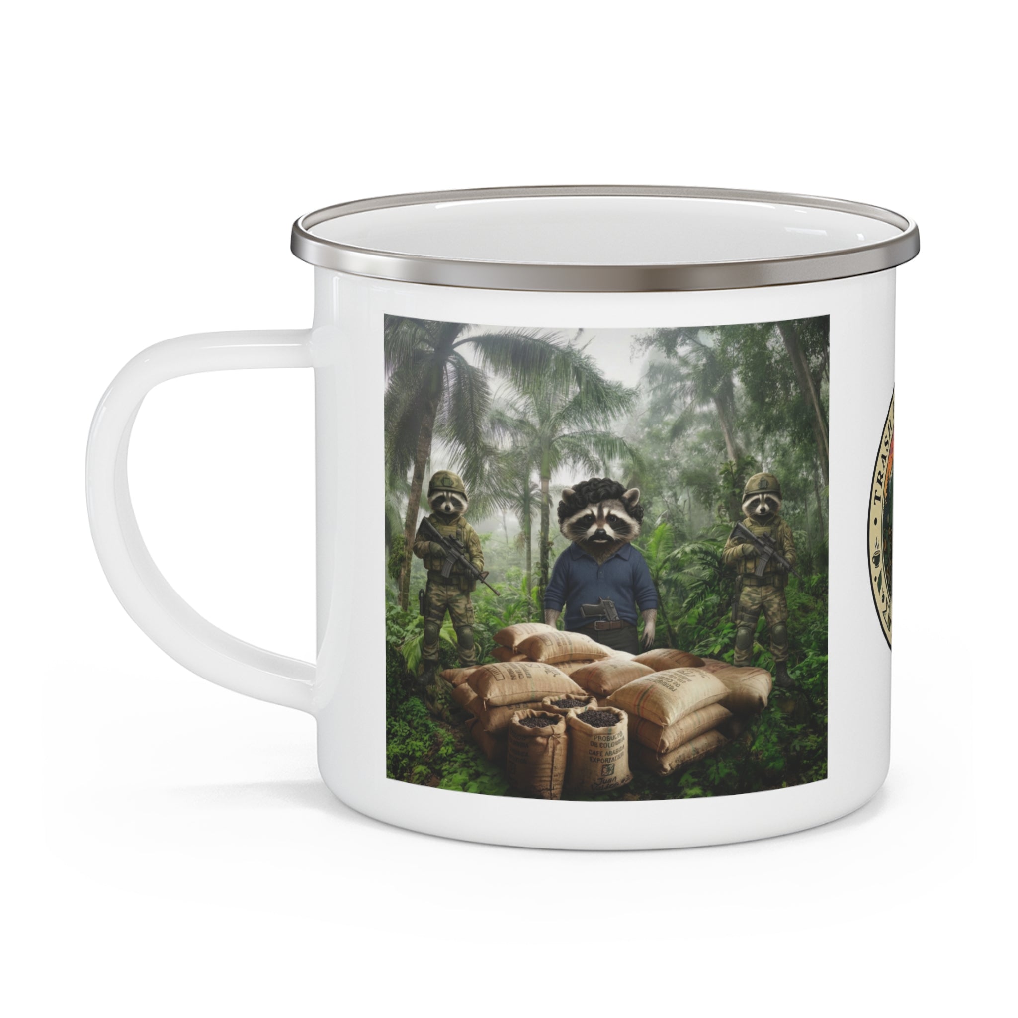 Enamel Camping Mug — Raccoon Escobar