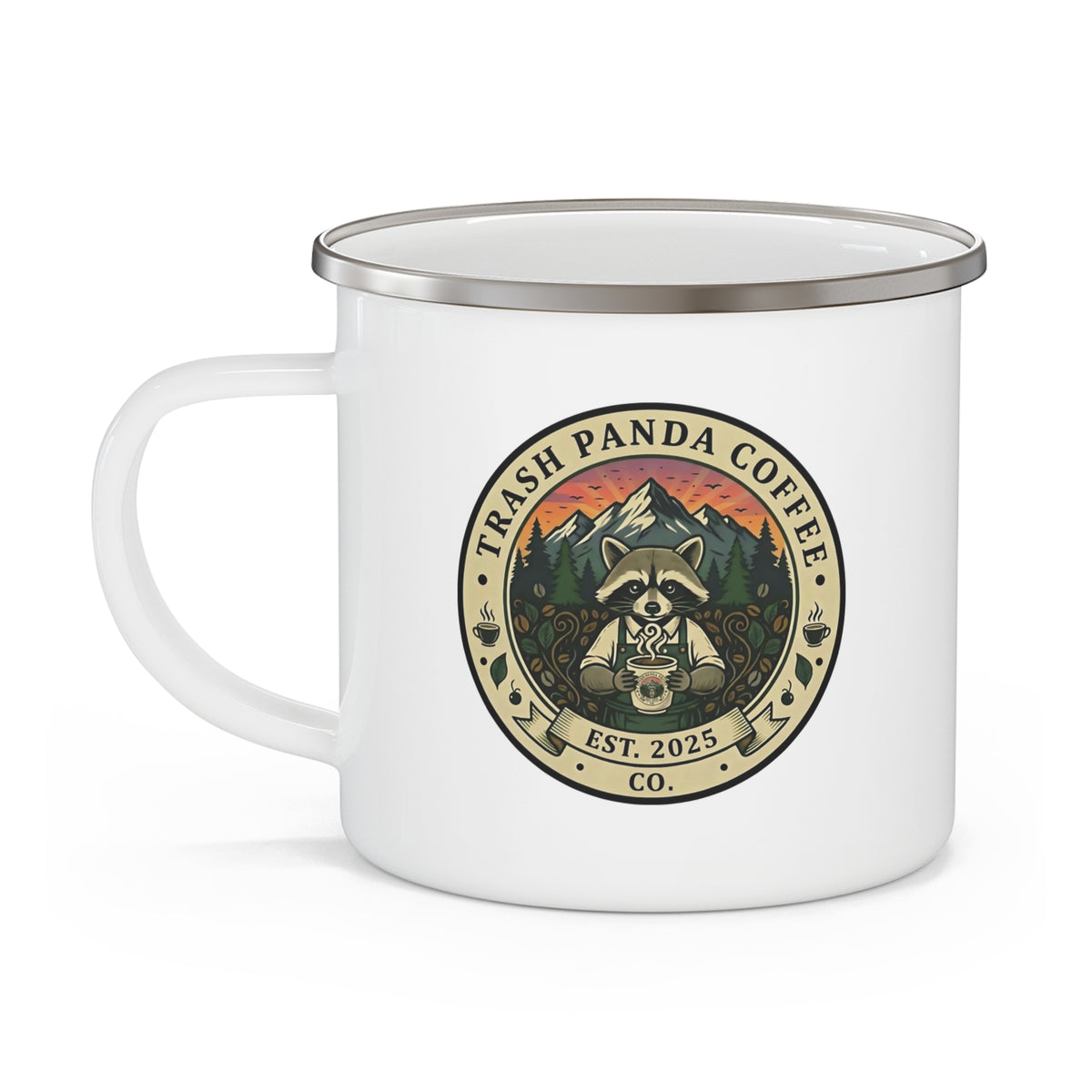 Original Enamel Camping Mug — Trash Panda Coffee Co. Logo