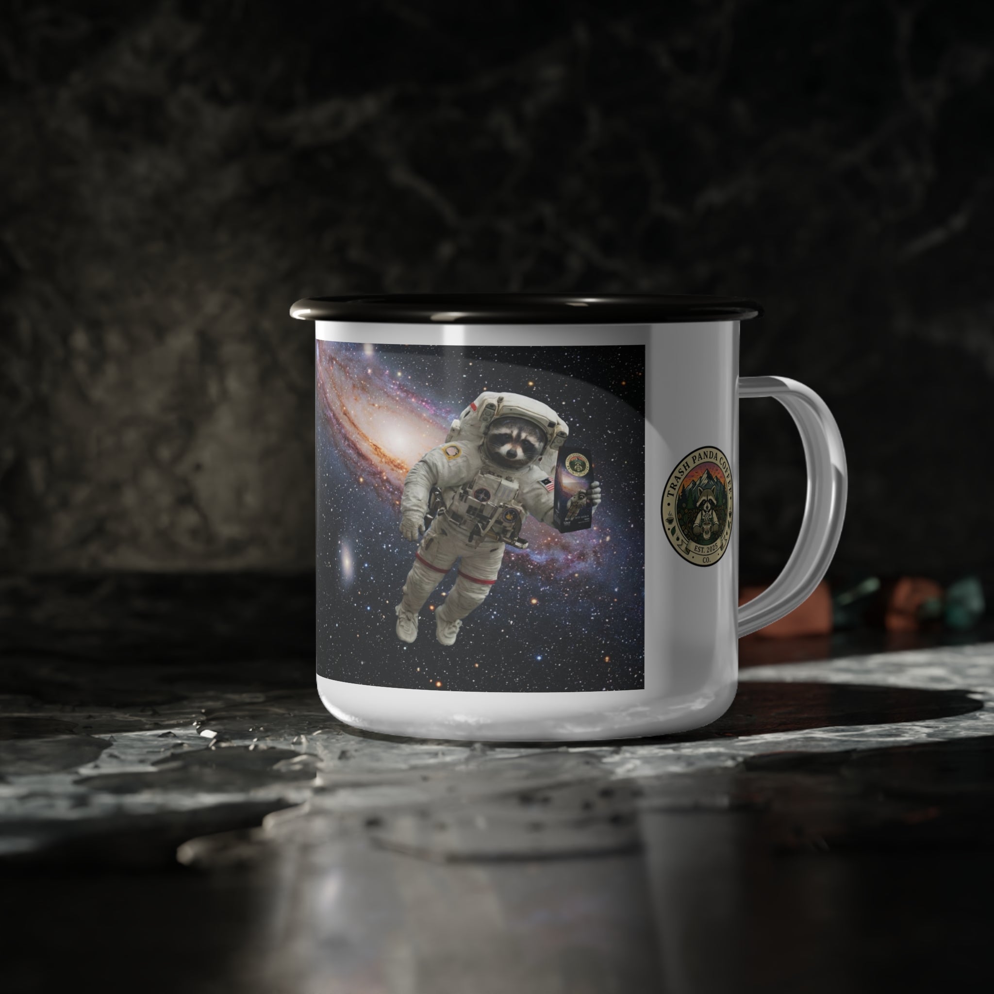 Enamel Camp Cup — Retro Space Astronaut Galaxy Mug