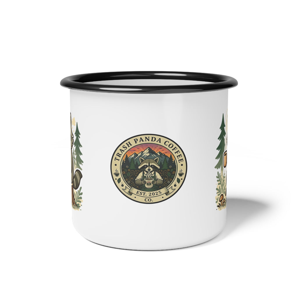 Raccoon Sipping Coffee Enamel Camp Cup
