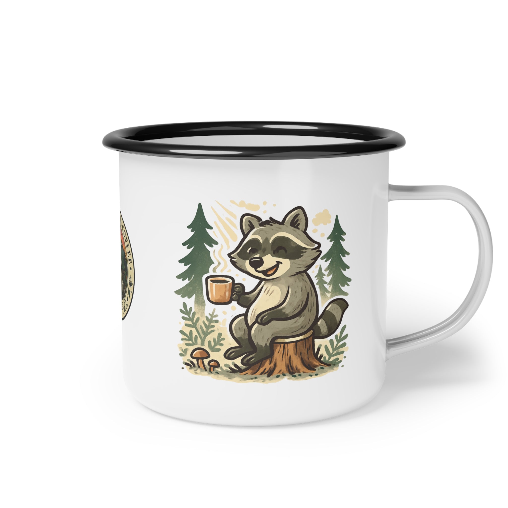 Raccoon Sipping Coffee Enamel Camp Cup