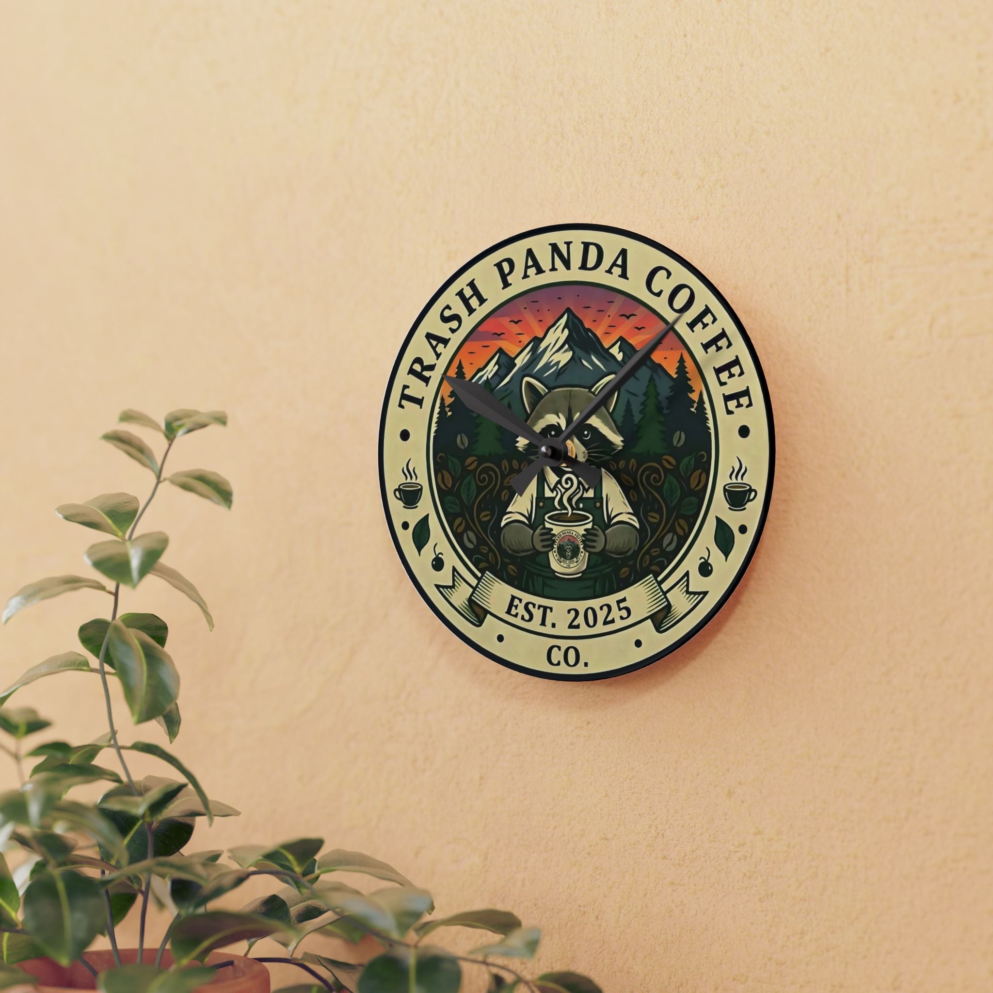 Acrylic Wall Clock — Trash Panda Coffee Co. Clock (Est. 2025)