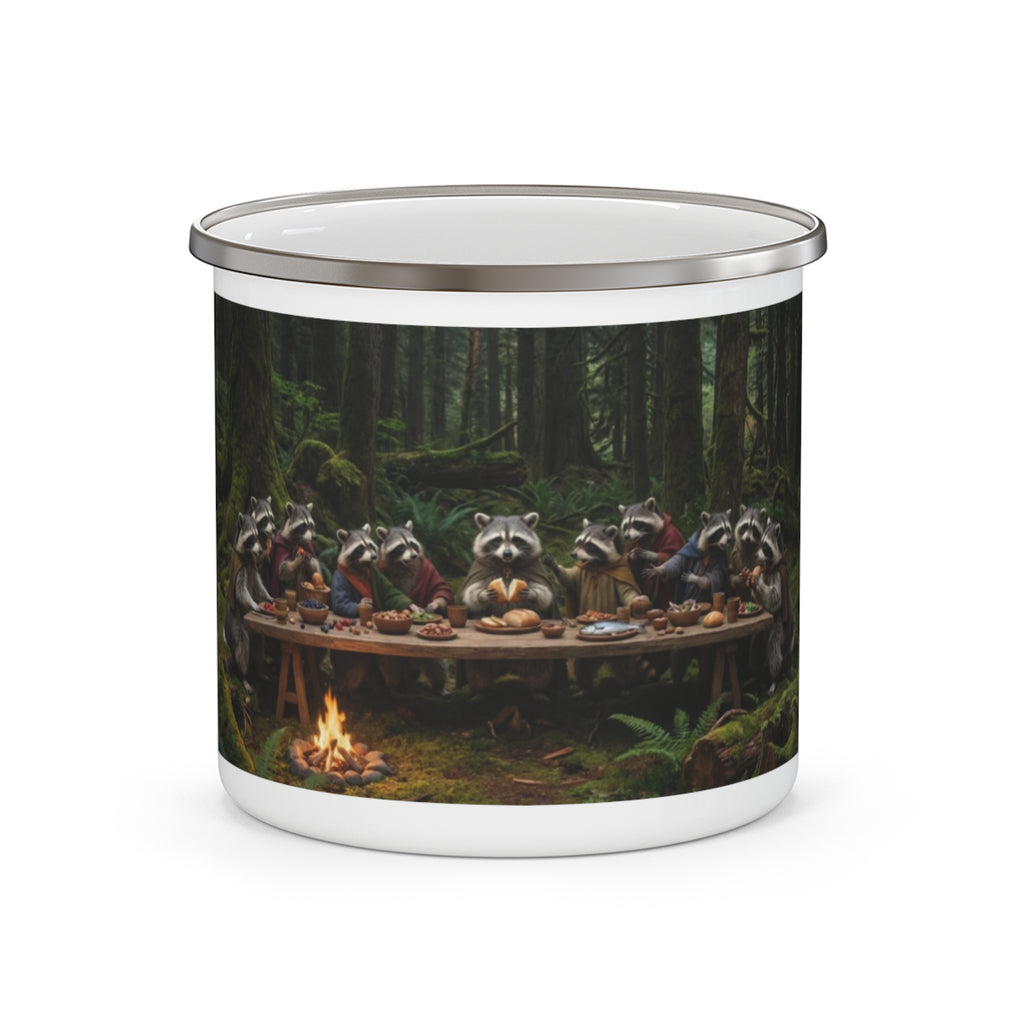 Raccoon Last Supper Enamel Camping Mug