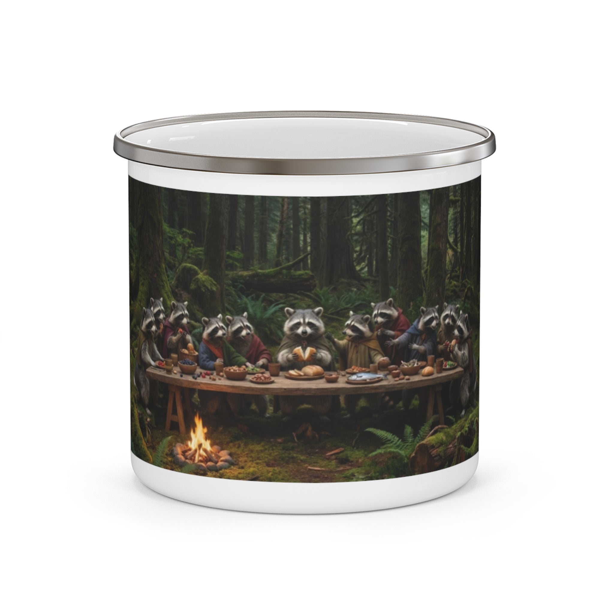 Raccoon Last Supper Enamel Camping Mug