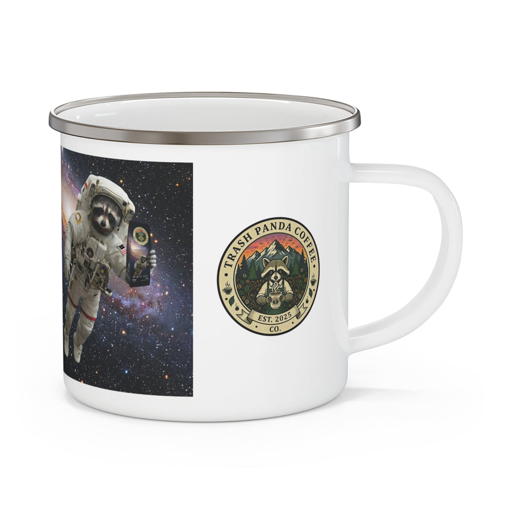 Enamel Camping Mug — Raccoon Astronaut