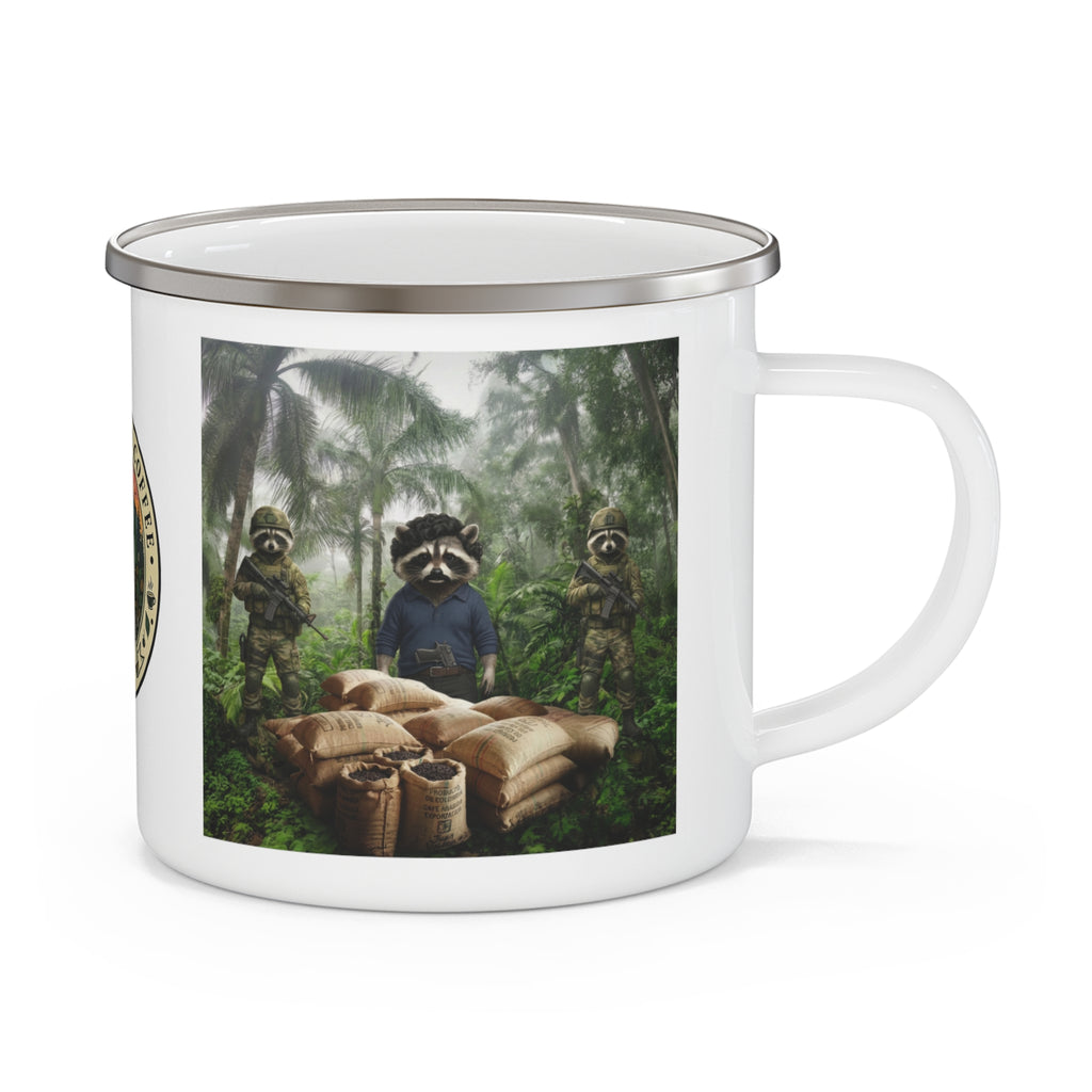Enamel Camping Mug — Raccoon Escobar