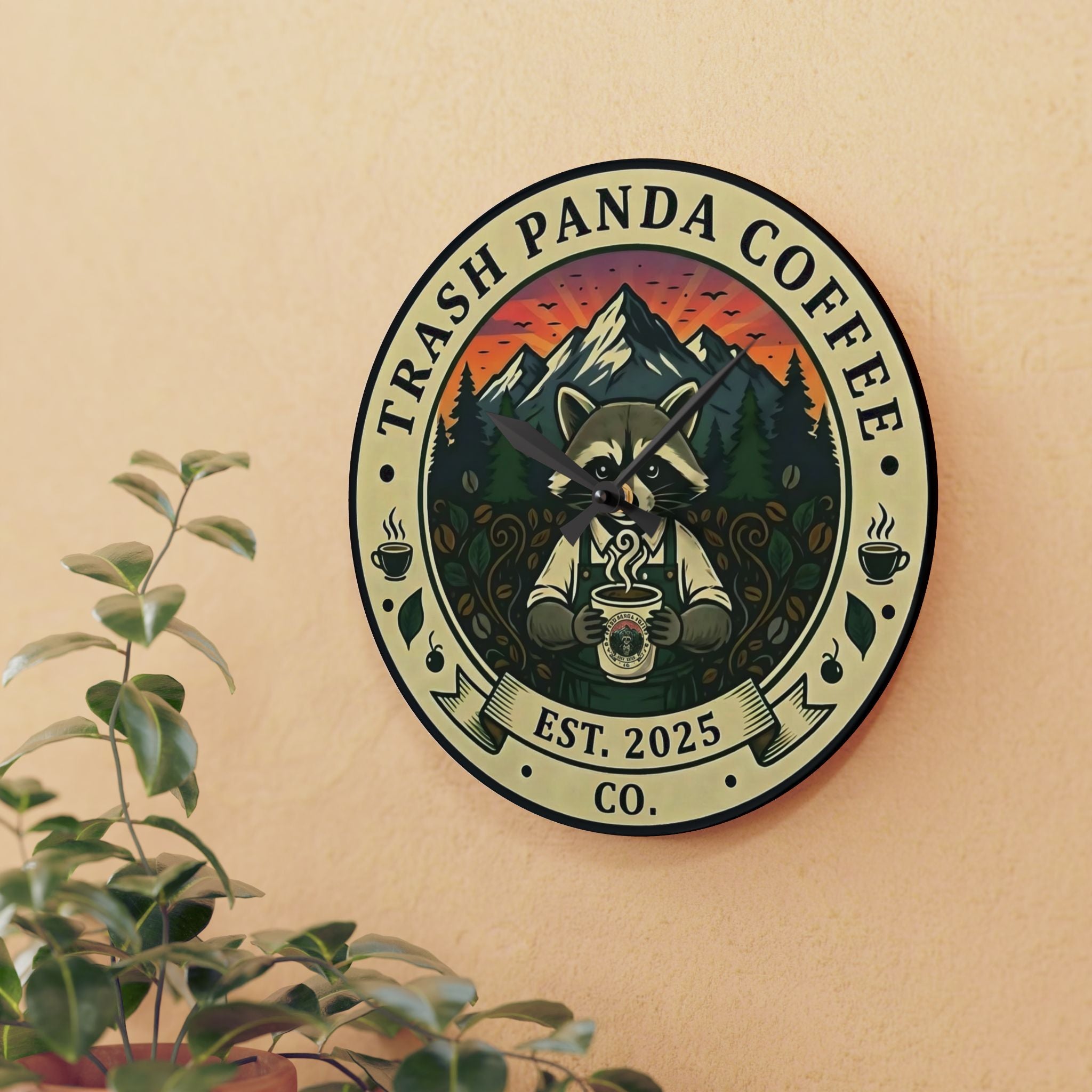 Acrylic Wall Clock — Trash Panda Coffee Co. Clock (Est. 2025)