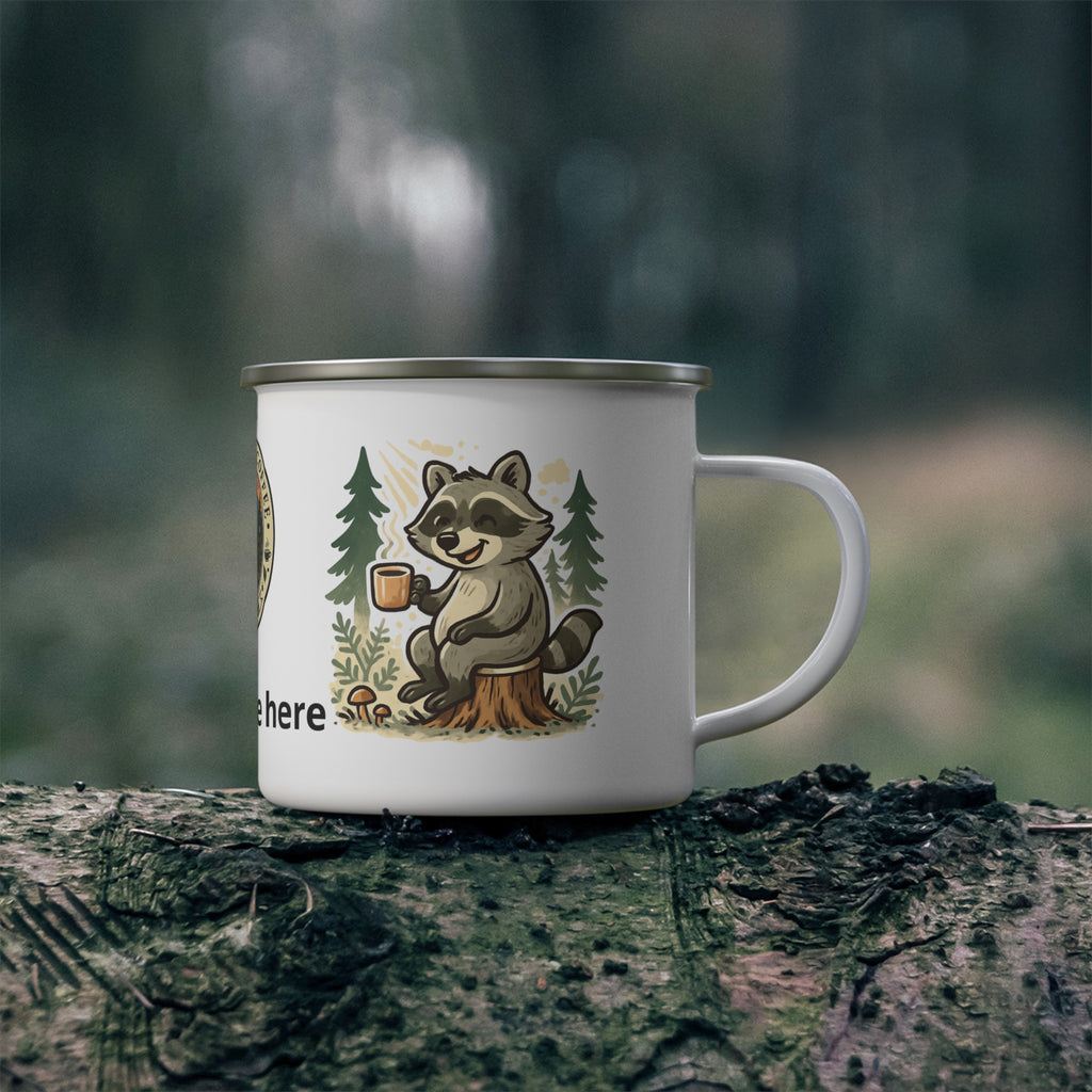 Enamel Camping Mug — Raccoon's coffee break