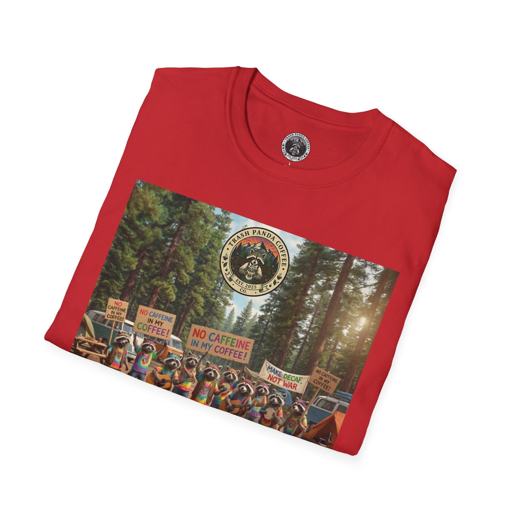 Raccoon Hippies Protest T-Shirt — 'No Caffeine'