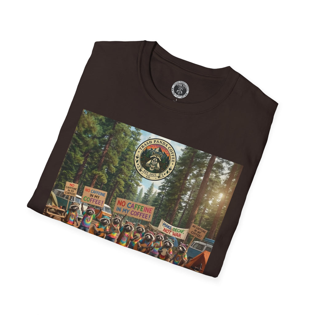 Raccoon Hippies Protest T-Shirt — 'No Caffeine'