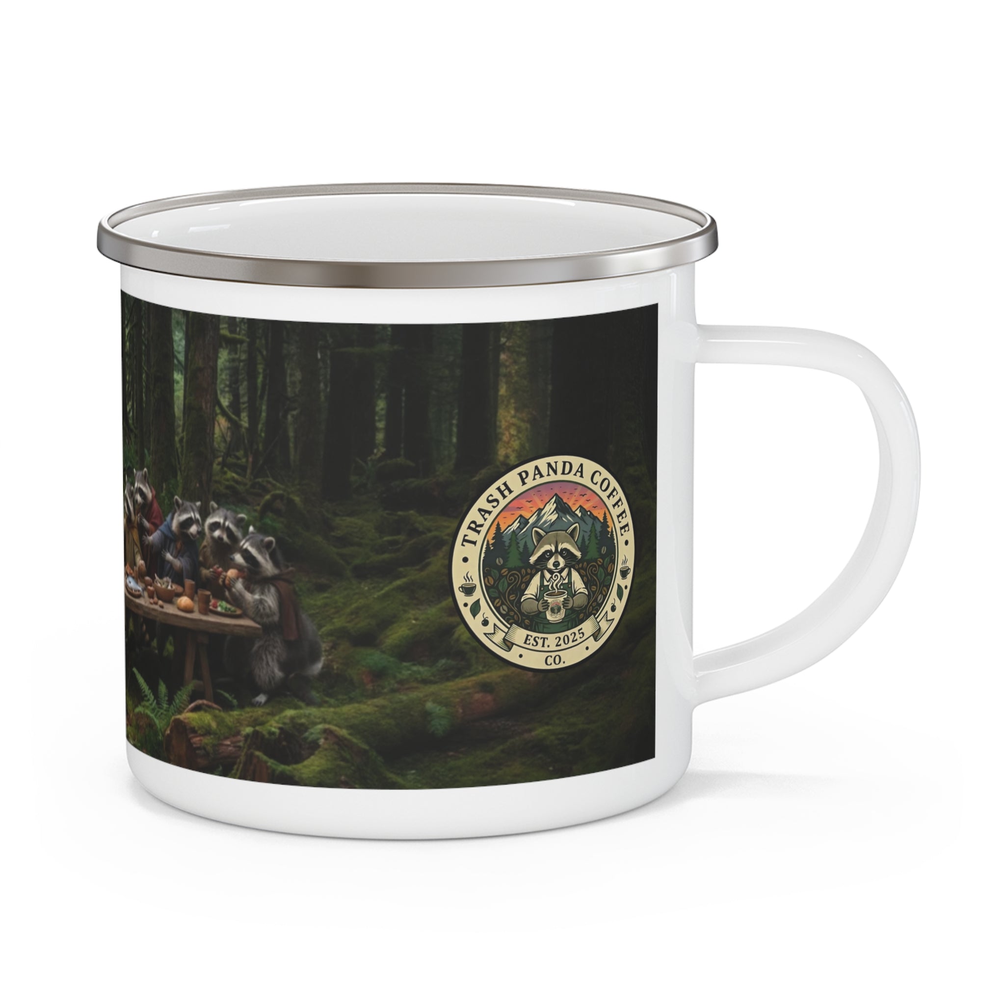 Raccoon Last Supper Enamel Camping Mug