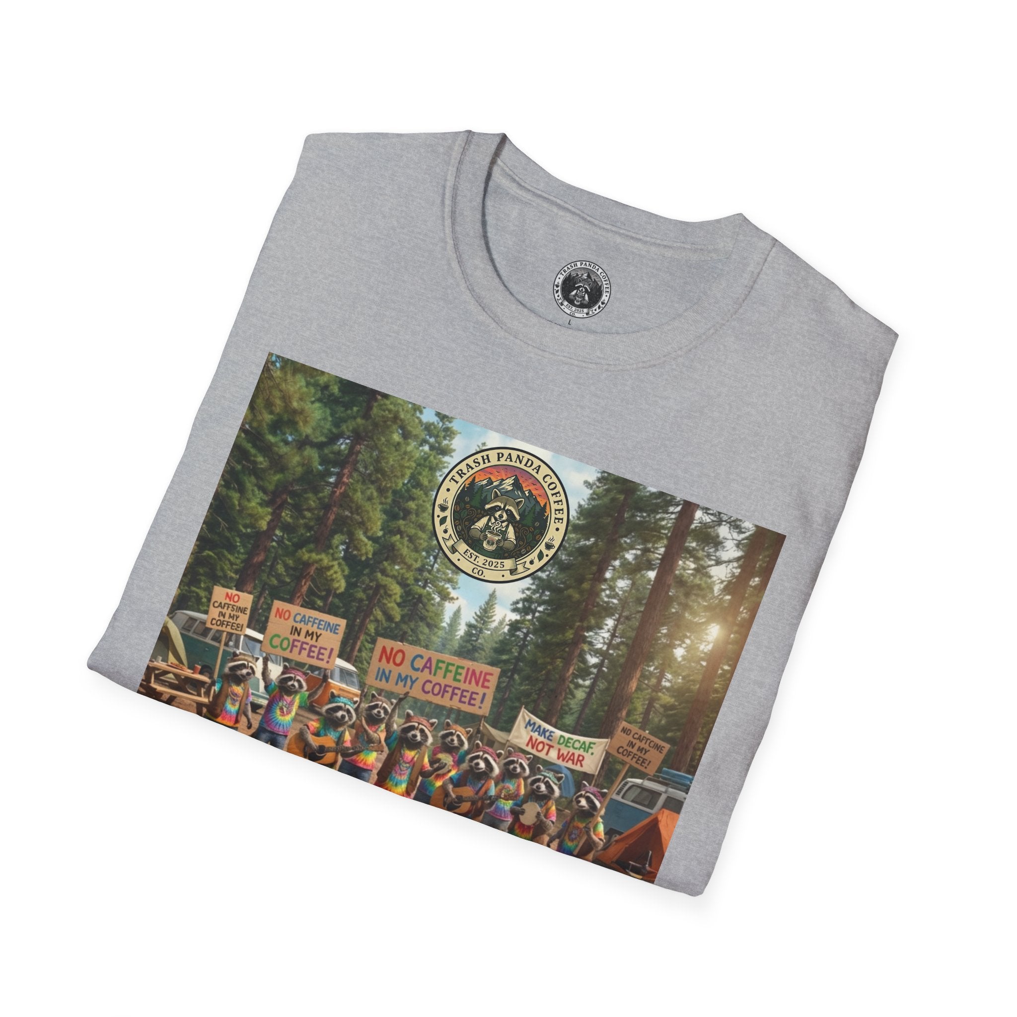 Raccoon Hippies Protest T-Shirt — 'No Caffeine'