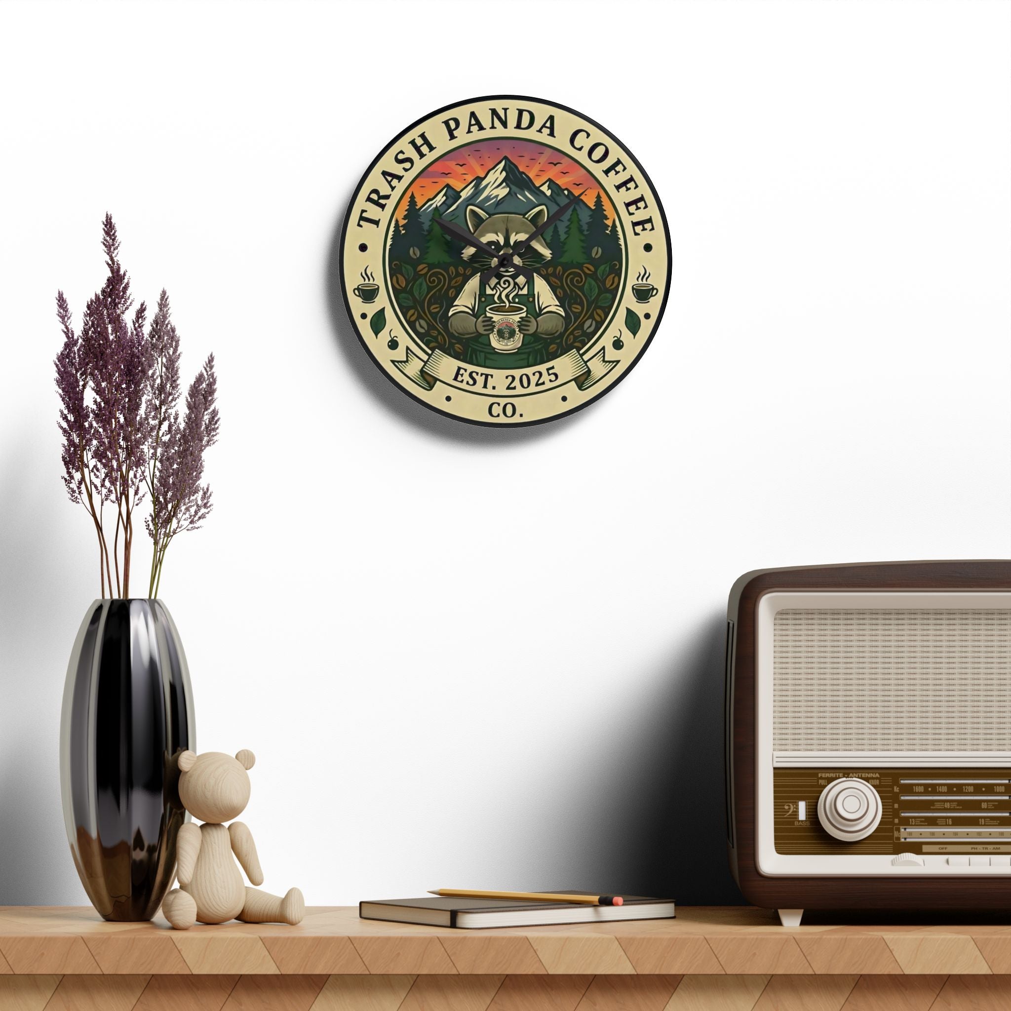 Acrylic Wall Clock — Trash Panda Coffee Co. Clock (Est. 2025)