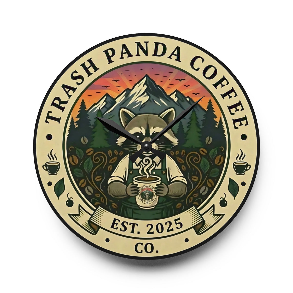 Acrylic Wall Clock — Trash Panda Coffee Co. Clock (Est. 2025)