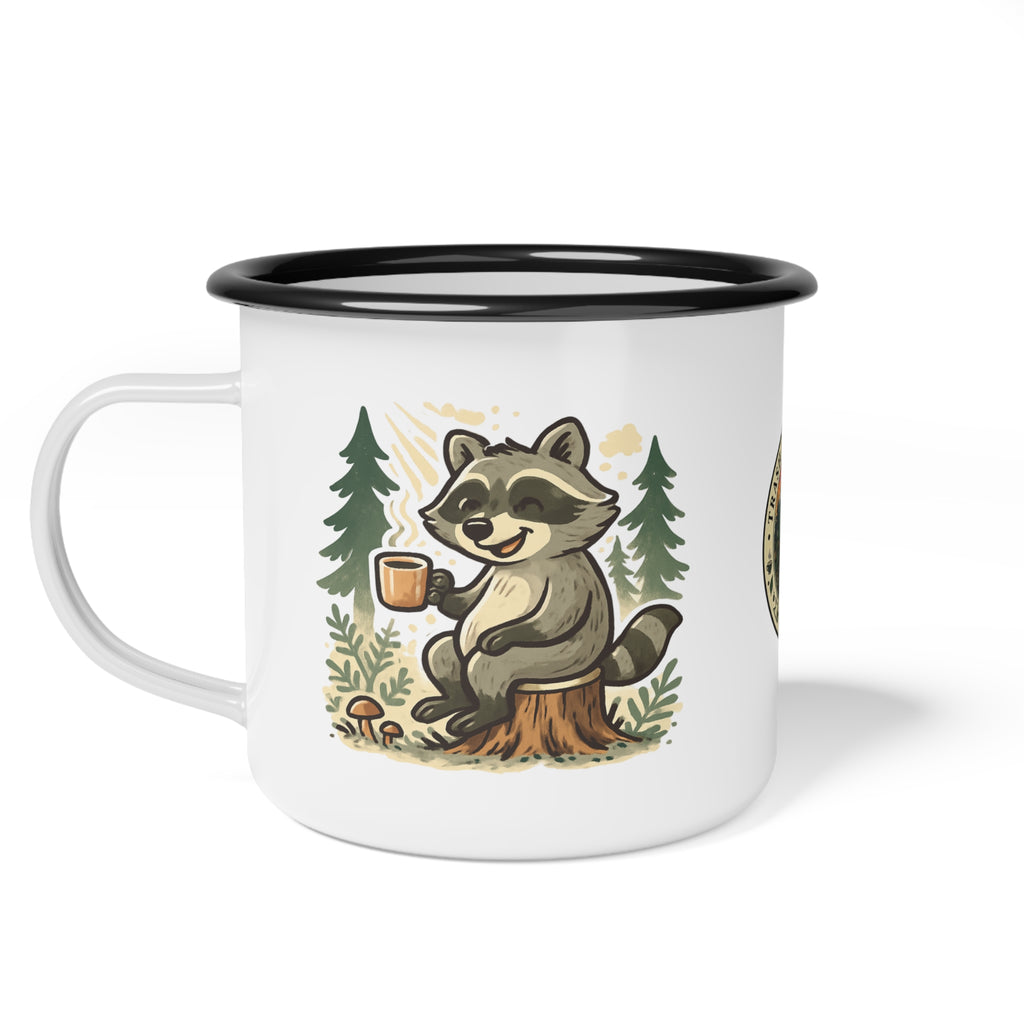 Raccoon Sipping Coffee Enamel Camp Cup