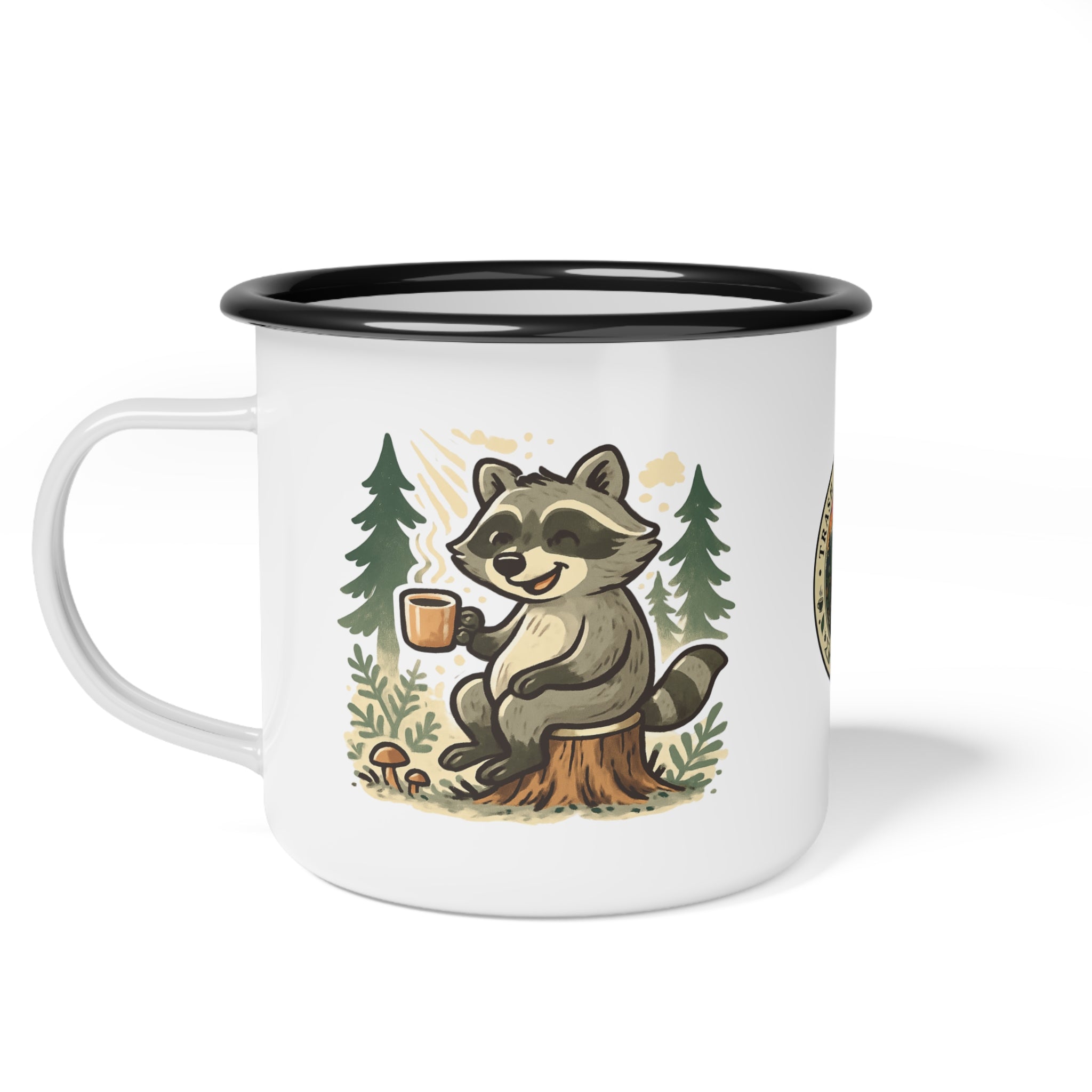 Raccoon Sipping Coffee Enamel Camp Cup