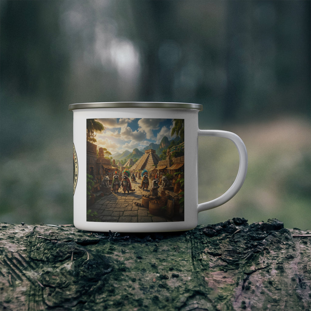 Enamel Camping Mug — Incan Raccoons