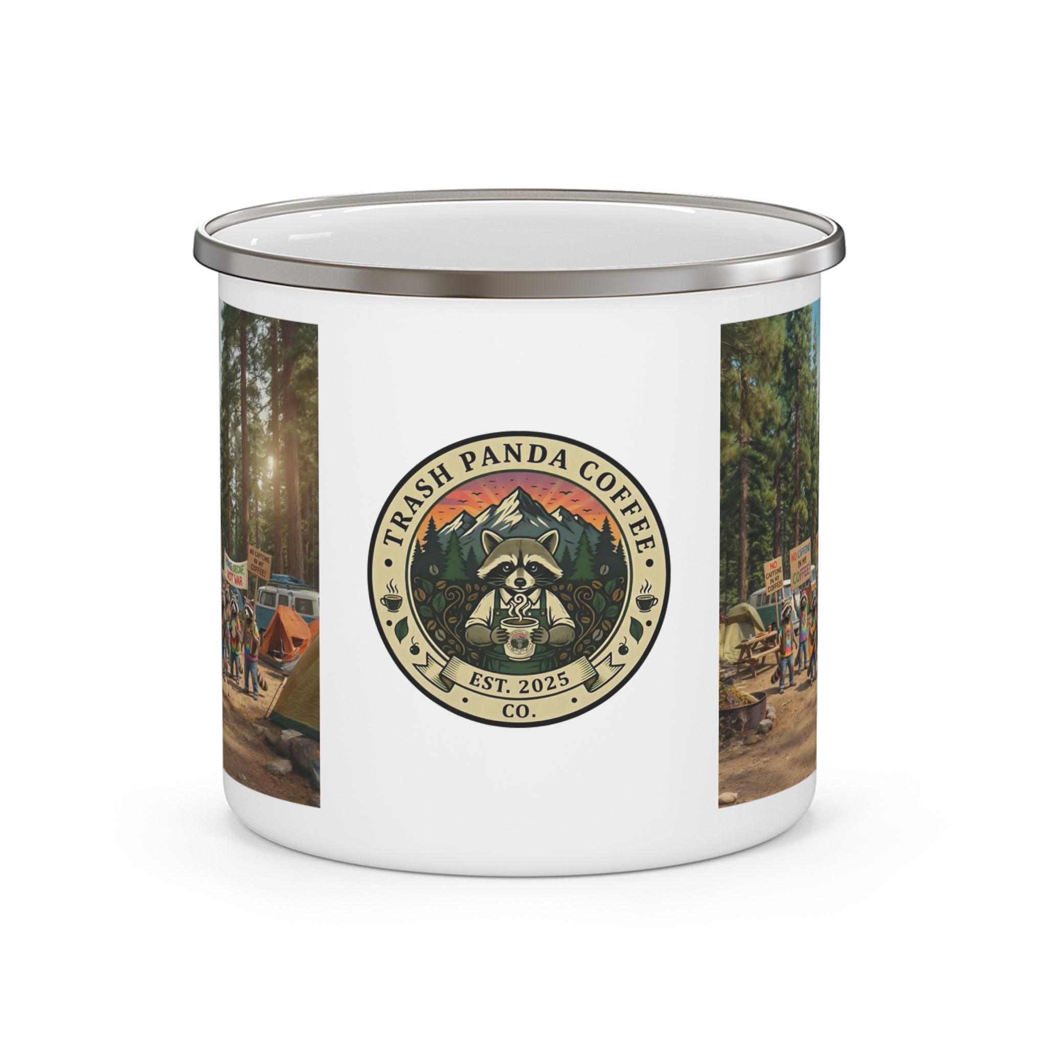 Enamel Camping Mug — Raccoon Hippies