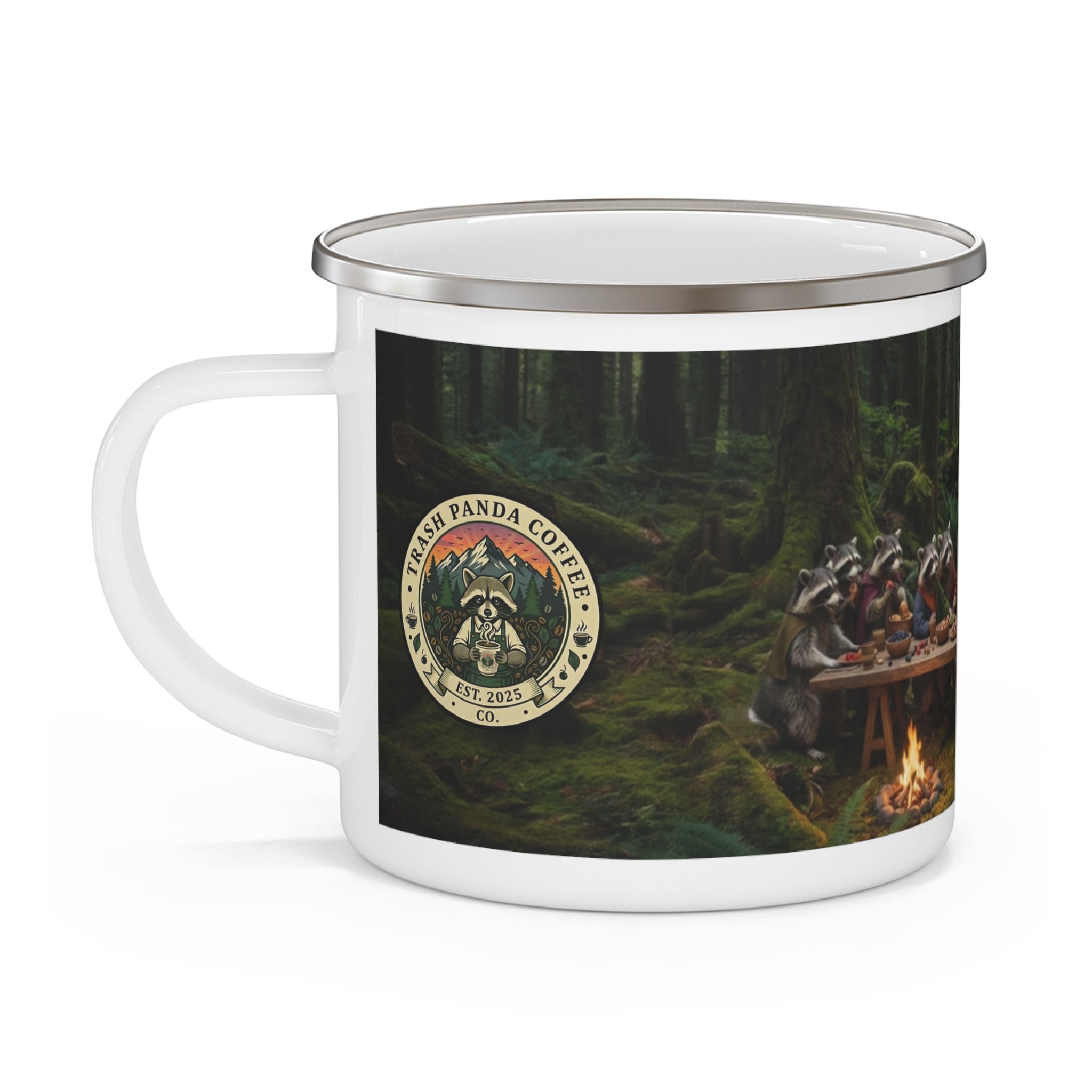 Raccoon Last Supper Enamel Camping Mug